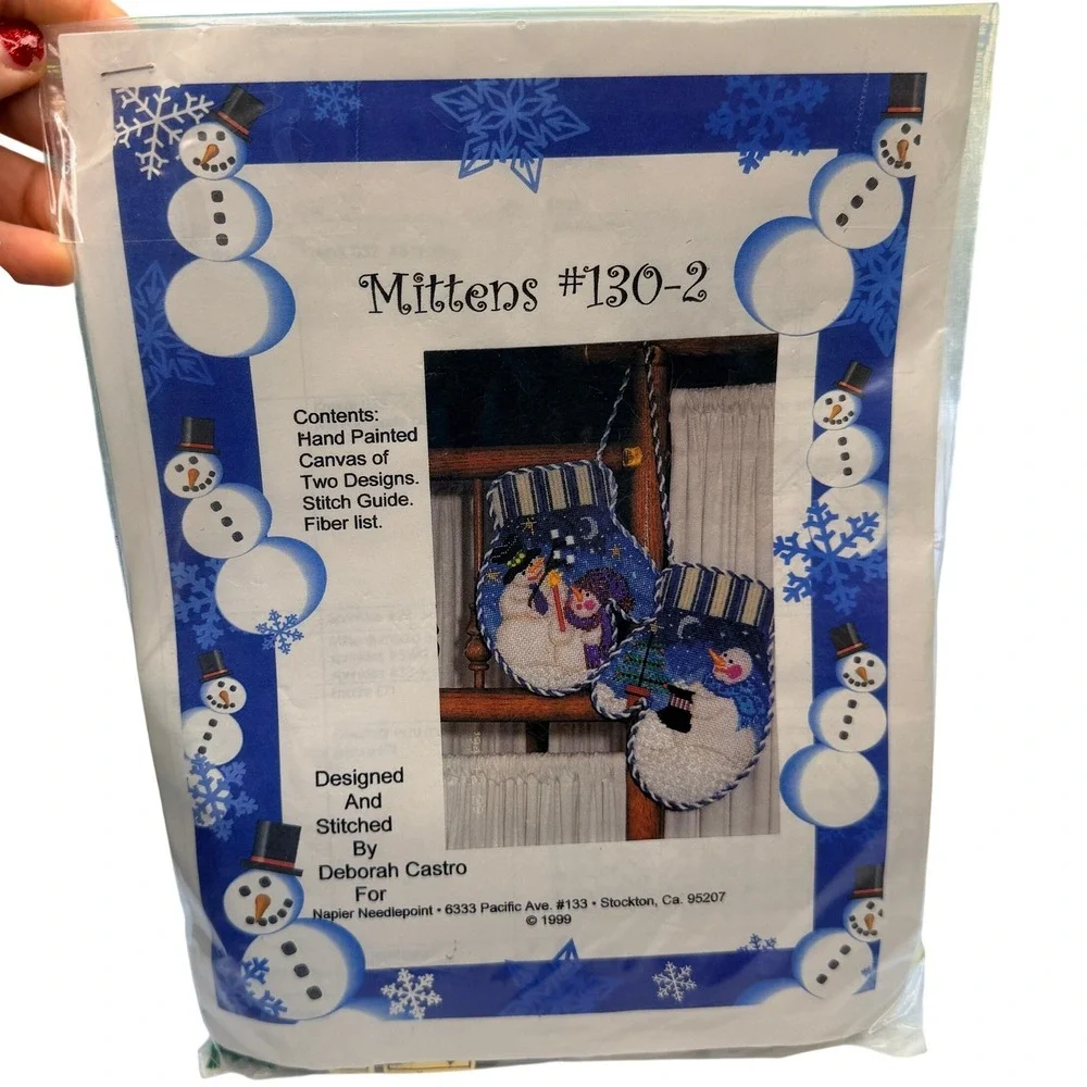 Napier Needlepoint Christmas Mittens Hand Painted Kit Deborah Castro 1999